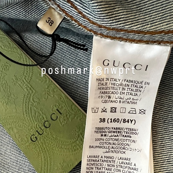 NWT ⚡️ GUCCI Denim Jacket Bolt Graphic Logo Cropped Blue Jean 38 XS S 0 2 4 - Picture 8 of 12